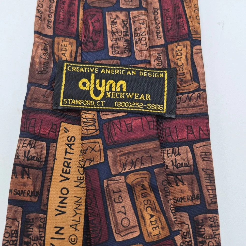 Alynn Neckwear Mens Silk Tie Wine Cork In Vino Veritas Sommelier Print USA Made